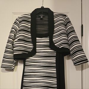 2 Piece Dress With Shrug by R&M Richards Black & White Striped Dress with Jacket